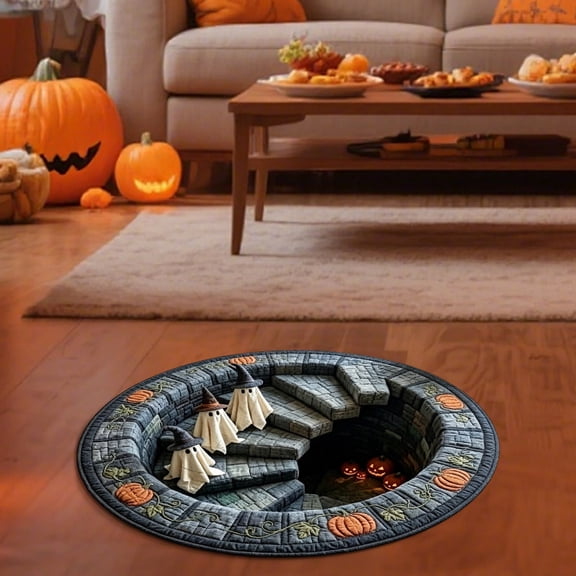 3D Halloween Rug, Candy Corn Abyss Quilted Round Mat, Halloween Quilted Round Rug 3D Illusion, Soft & Durable Fabric Non-Slip Modern Home Decor