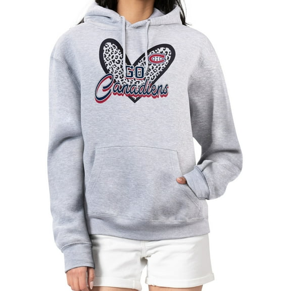 Women's G-III 4Her by Carl Banks Heather Gray Montreal Canadiens Animal Print Heart Fleece Pullover Hoodie