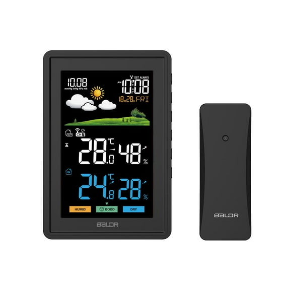 BALDR Weather Station Wireless Indoor Outdoor Thermometer - Color LCD Display Weather Forecast (Black)