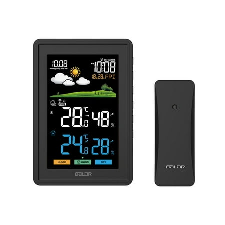 

BALDR Weather Station Wireless Indoor Outdoor Thermometer - Color LCD Display Weather Forecast (Black)