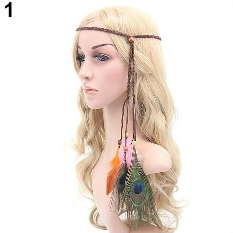 Nuzyz Women Boho Style Festival Feather Headband Hippie Weave Hairband Hair Accessory, Size: 25, 4