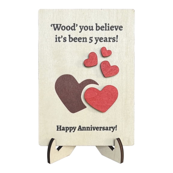 Wood 5Th Anniversary Card Anniversary Card Year Anniversary Card for Her Him Handmade Wooden Happy Wedding Anniversary Cards for Husband Wife Couple