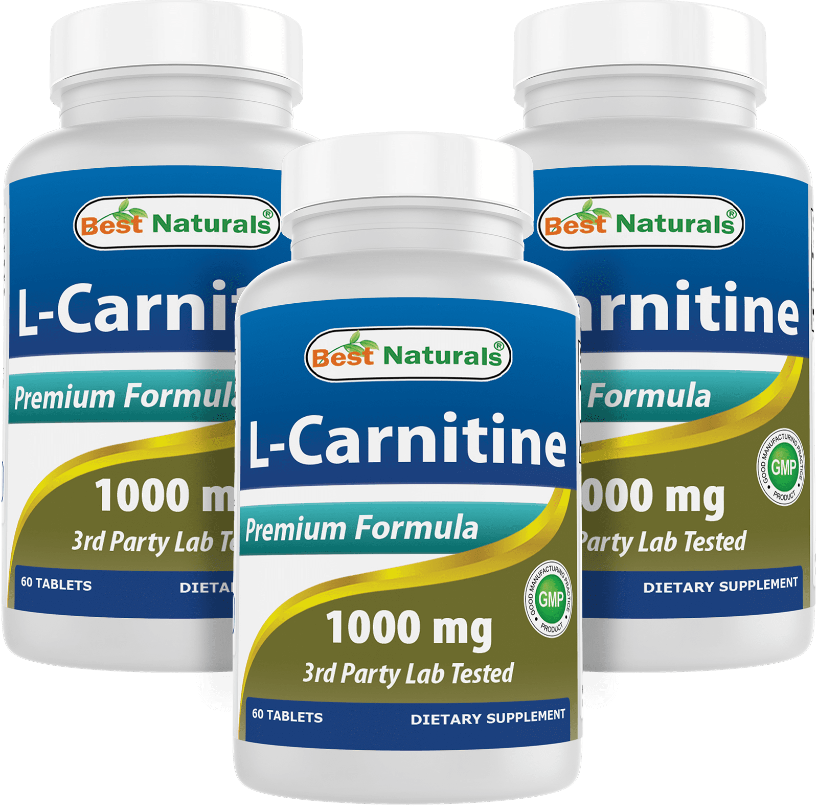 3 Pack Best Naturals L-Carnitine 1000 mg 60 Tablets