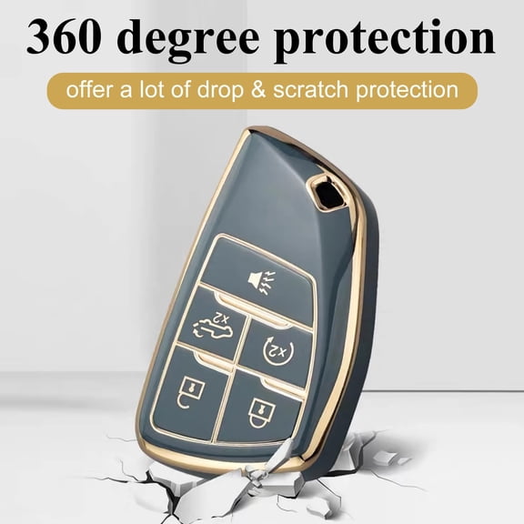 Key Fob Cover Compatible with Fit for Chevy GMC Buick Silverado 1500 Sierra 1500 2500HD 3500HD Envision Soft TPU 5 Button Smart Remote Shell Key Case Holder Protector Keychain