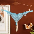 thumbnail image 2 of Panties for Women,Seamless Thong Underwear with Lace Mesh Embroidery Hollow Design High Elastic Thin Belt and Pearl,Womens Underwear,Blue,One Size, 2 of 3