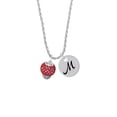 thumbnail image 2 of Delight Jewelry Silvertone Red Crystal Sparkle Spinner Silvertone Script Initial Disc - M - Charm Necklace, 20"+3", 2 of 4