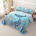 thumbnail image 3 of meiyoeat Sparkle Mermaid Tail Twin Quilt Set for Girls, Ocean Coral Starfish Twin Coverlet Set, Blue Teal, 2-Piece, 3 of 7