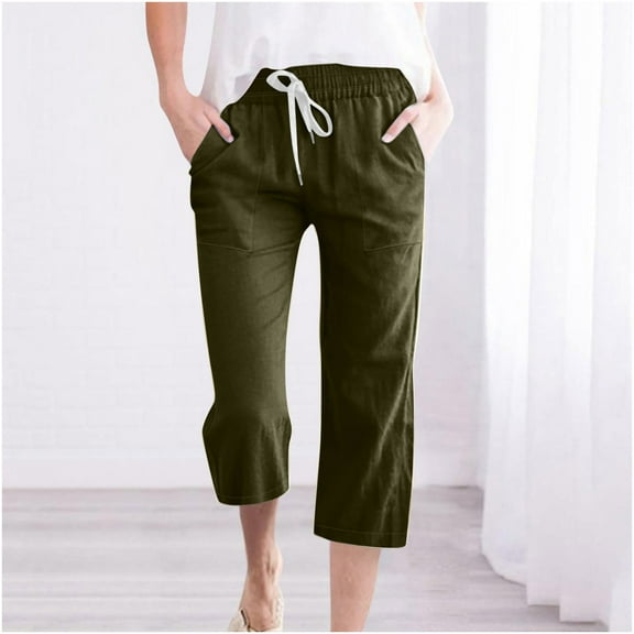WIZUTIZ Palazzo Pants for Women Plus Size Capris Plain Relaxed Loose Wide Leg Slacks Pants Stretch Elastic Mid Rise Sweatpants Solid Drawstring with Pockets Trousers for Teen Girls Sports Beach Green