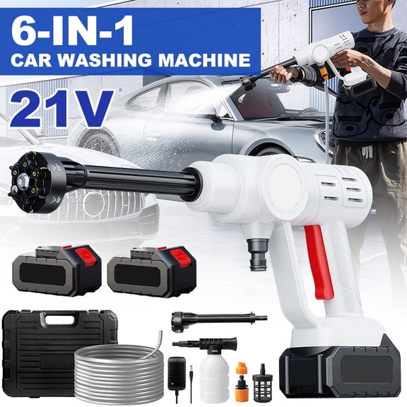 PEPWELL 990PSI Cordless Pressure Washer Gun, 6-in-1 Nozzle, Foam Pot, 775 Motor, Portable for Car, Home, Garden & Outdoor Cleaning, Include 2 x 21V 6.0Ah Batteries