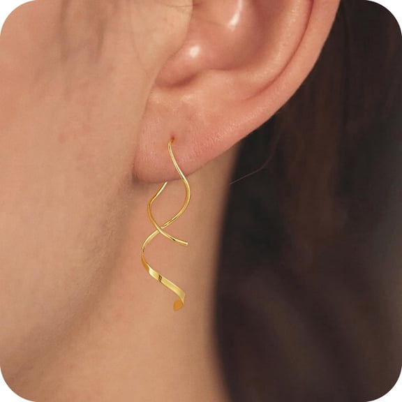 GOSFRY Spiral Threader Earrings for Woman Smooth Drop Earring 14K Gold/Silver/Rose Plated Twisted Dangle Trendy Jewelry Gifts