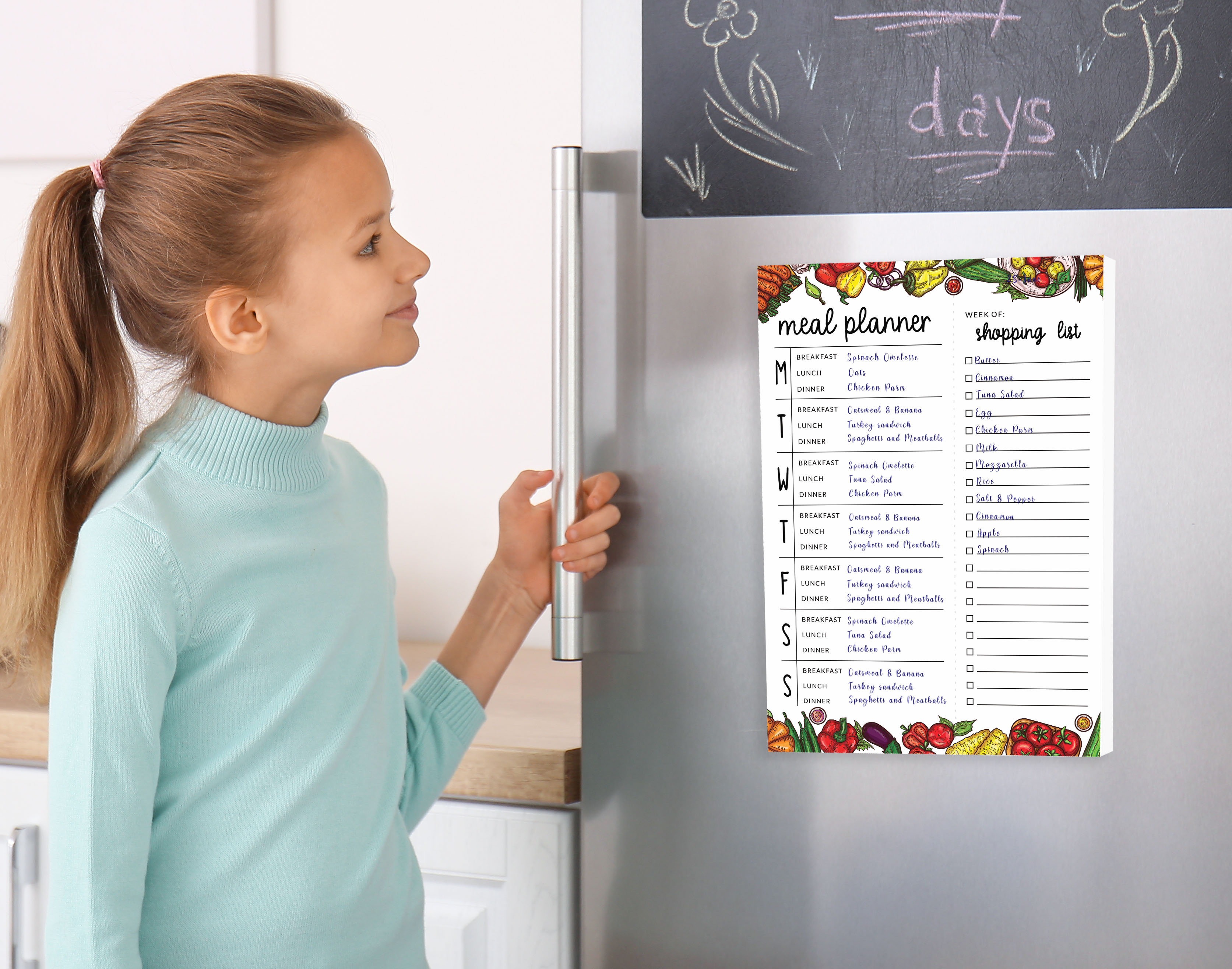 Inkdotpot Weekly Meal Planner Notepad 7"x10 , "Meal Planner" Magnetic Meal Planning Pad with Tear Off Grocery Shopping List for Fridge- Kitchen & Home - 54 Sheets -AS