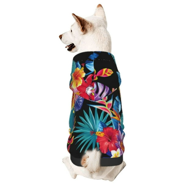 Fotbe Tropical Palm Leaves Sudadera con Estampado para Perros Pequeños – Suéter con Capucha para Mascotas, Tela Suave de Forro Polar con Bolsillo-X-Large