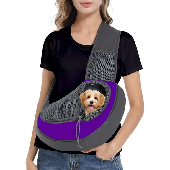 Microseven Pet Puppy Dog Cat Carrier Sling Hands-Free Travel Shoulder Travel Bag Backpack, Size Small, Purple