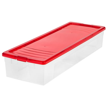 IRIS 30" Gift Wrap Storage Box, Red, Stores 30rolls of wrapping paper