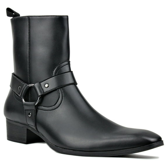 OSSTONE Dress Boots Chelsea Designer Boots for Men Zipper-up Leather Microfiber Casual Heel Shoes JY015-CQ-7 Black