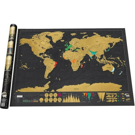 Deluxe Scratch Off World Map Poster Journal Log Giant Of The Gift Black