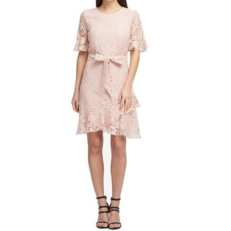 DKNY Women's Lace Ruffled-Hem Dress (12, Blush)