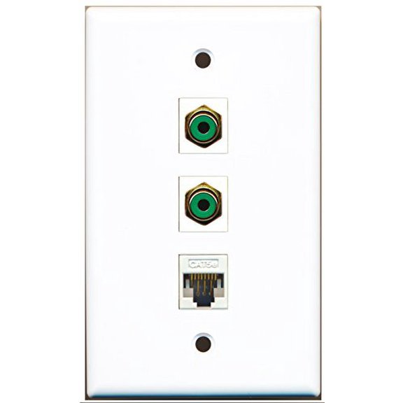 RiteAV - 2 Port RCA Green and 1 Port Cat5e Ethernet White Wall Plate