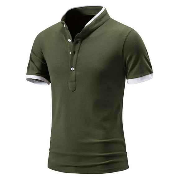 Honeeladyy Rollbacks Men's Stand Collar Shirts Summer Casual Short Sleeve Button Up Tee Shirt Blouses Comfy Soft Regular Fit Workwear Tops Army Green