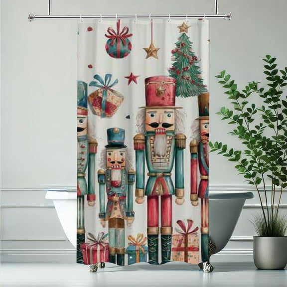 RKSupls Christmas Shower Curtain, Kids Nutcracker Shower Curtain with Hooks for Christmas Home Bathroom Decor Washable Curtains, 36x72 in