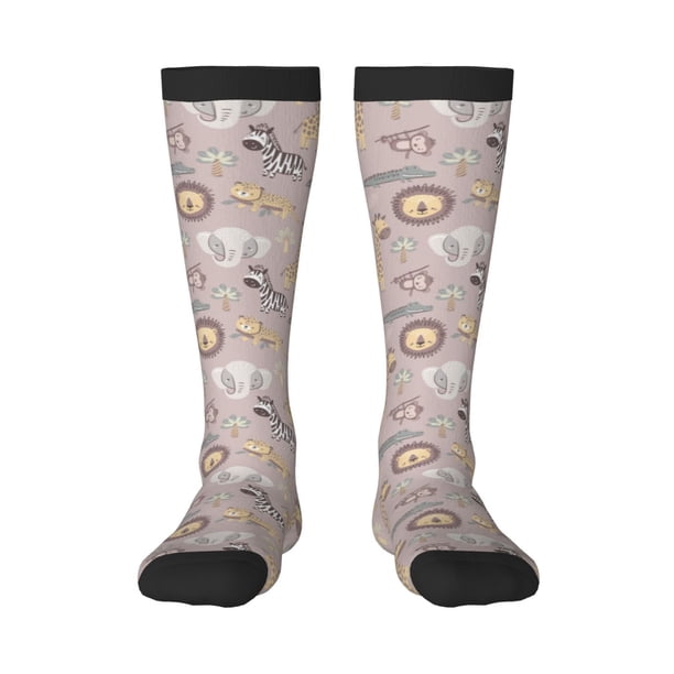 Fotbe Safari Animals Calcetas Divertidas Estampadas para Hombre y Mujer, Calcetas de Algodón hasta la Rodilla para Caminar, Correr, Enfermería y Embarazo