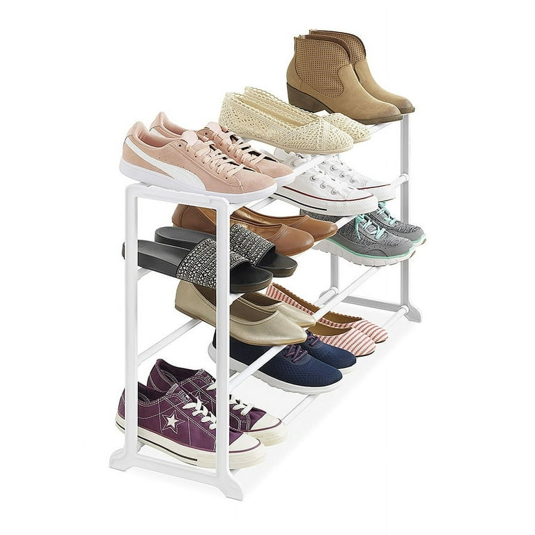 Black 4-Tier Metal Shoe Rack is Perfect Inside a Closet or in an Entryway  to Control Clutter - Holds 12 Pairs