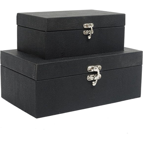 DECOR4SEASON Faux Shagreen Leather Decorative Storage Boxes Set of 2, Black