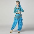 thumbnail image 6 of Girls Sky Blue Belly Dance Costume Set 5-13 Years, Complete Kit with Sequin Coin Accents & Headscarf for Recitals/Cultural Events,Size 5-7 T, 6 of 7