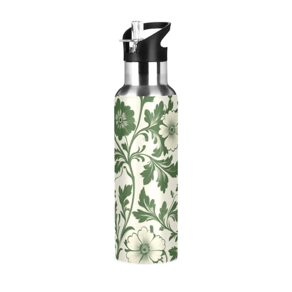 Yayeee 20oz Insulated Water Bottle Double Wall Stainless Steel with Flip Straw Lid, Green Floral