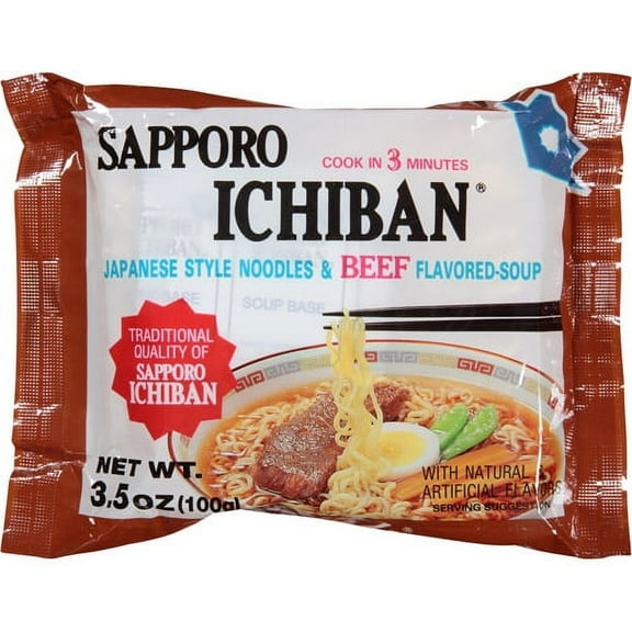 Sapporo Ichiban Japanese Instant Ramen Noodles - Beef Flavor, 3.5 oz bag (24 Pack)