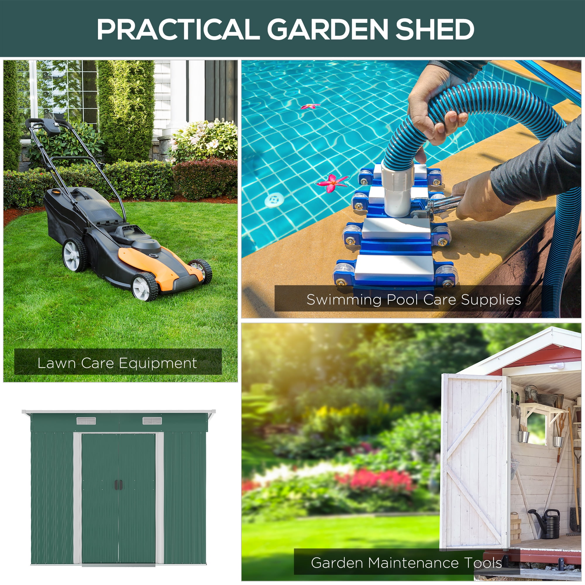 Outsunny 7' x 4' Metal Outdoor Storage Shed, Garden Utility Tool House with Double Lockable Doors for Backyard, Patio, Lawn, Garage, Dark Green