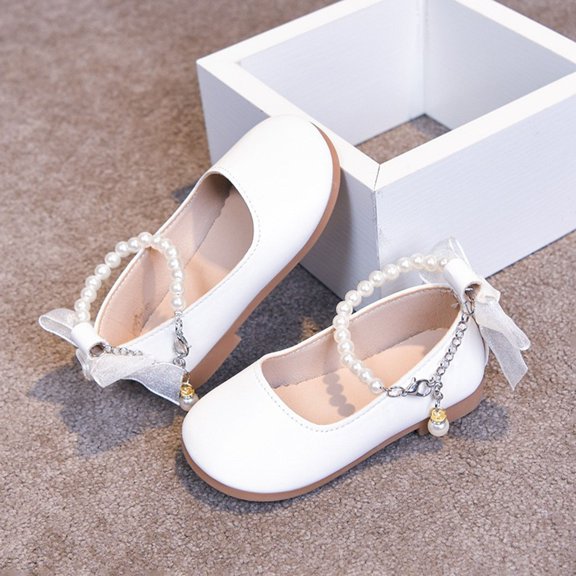 XinghaiYIDE Girls 2026 Flats with Beaded Strap & Bow, Lightweight Soft Sole Dressy Shoes for Toddler, Comfortable Princess Footwear for Wedding/Party/Everyday Wear,Sizes 3-12.5Y White