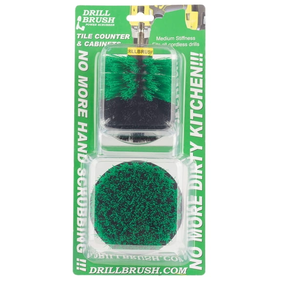 Drillbrush Green Medium Household Kitchen Cleaners - Kitchen Cleaning Supplies - Cast Iron Skillet Scrubber - Stovetop, Pots, and Pans Scrub Brush Set