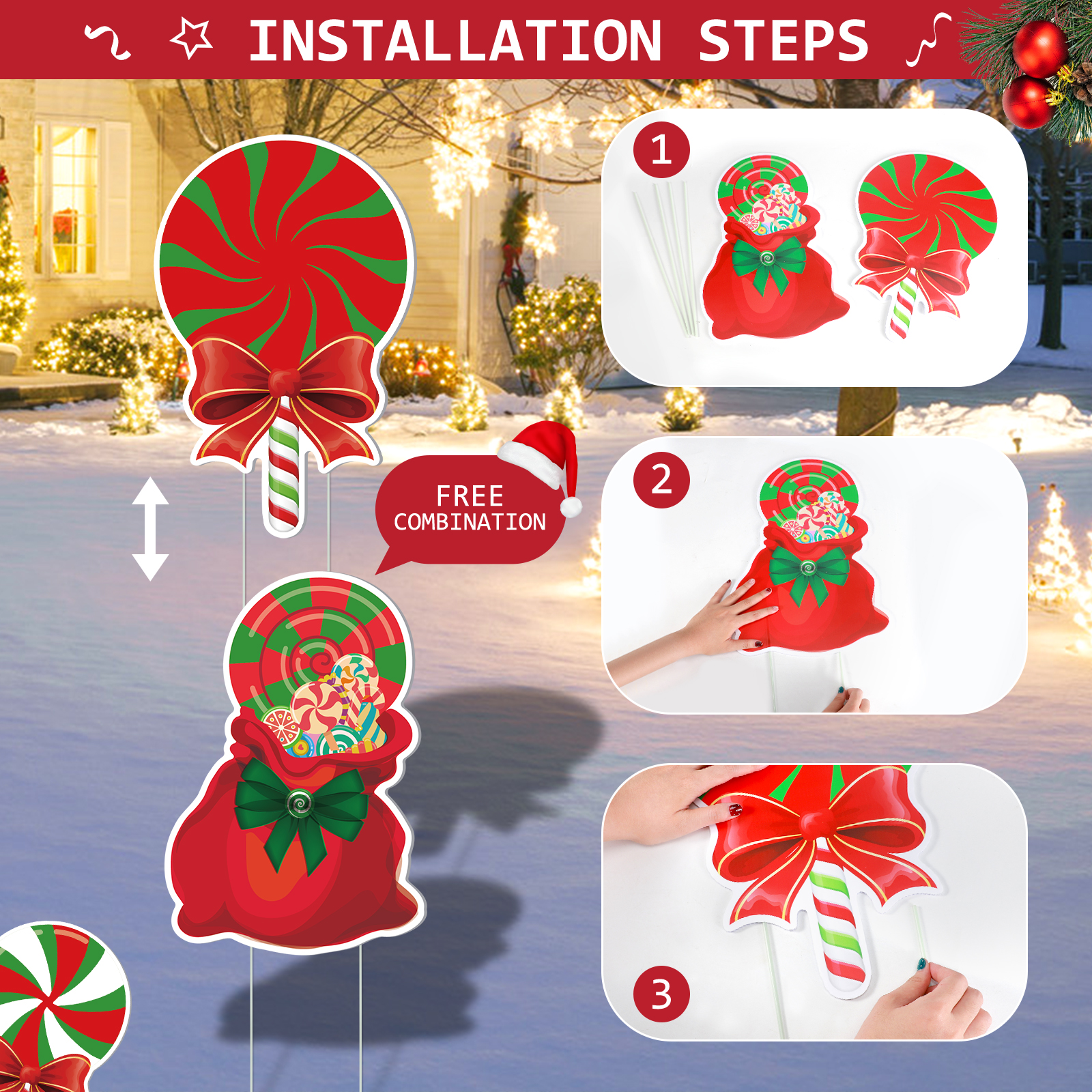 Ayieyill 6pcs Candy Yard Decorations for Christmas, Large Xmas Signs for Outdoor Christmas Decorations Yard