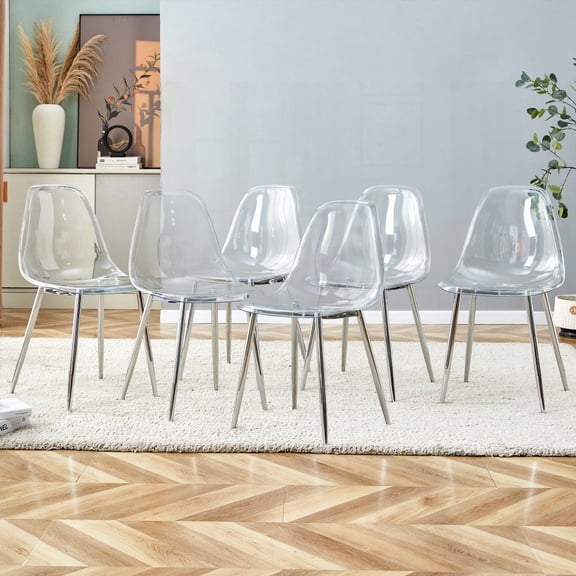 Modern Minimalist 6-Piece Dining Chairs - Transparent PET with Silver Legs