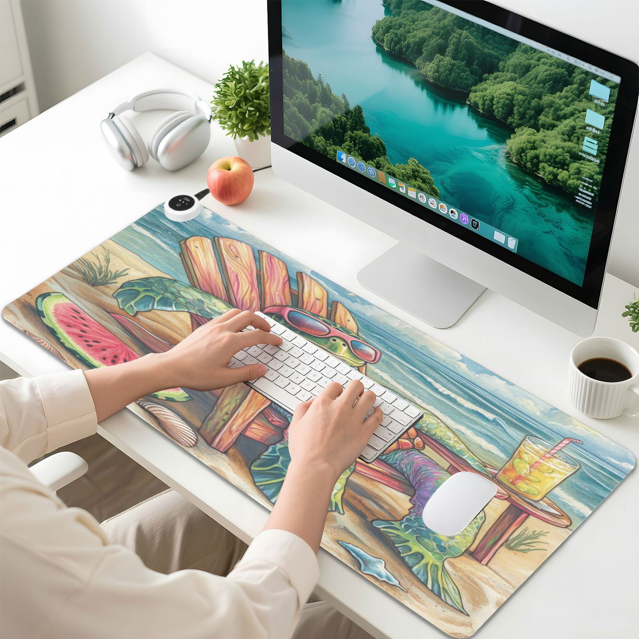 Wobogo Beach Turtles Heated Mouse Pad Extra-Large Desk Mat With 3 Heating Levels and 3-hour Auto Shut-Off Protection Ideal for Computer Keyboards Home Office Hand-warming Essential 31.5in × 13in
