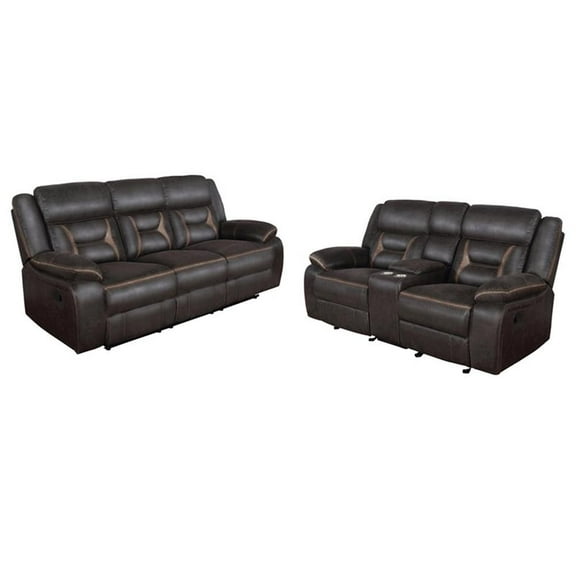 Pemberly Row 2-piece Faux Leather Upholstered Motion Living Room Set Brown