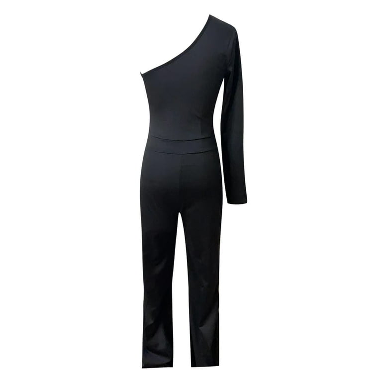 Aayomet Dressy Jumpsuits For Women Women's Zipper V Neck Long Sleeve  Jumpsuit Rompers Bodysuit Catsuit Sport Jumpsuit,Black S