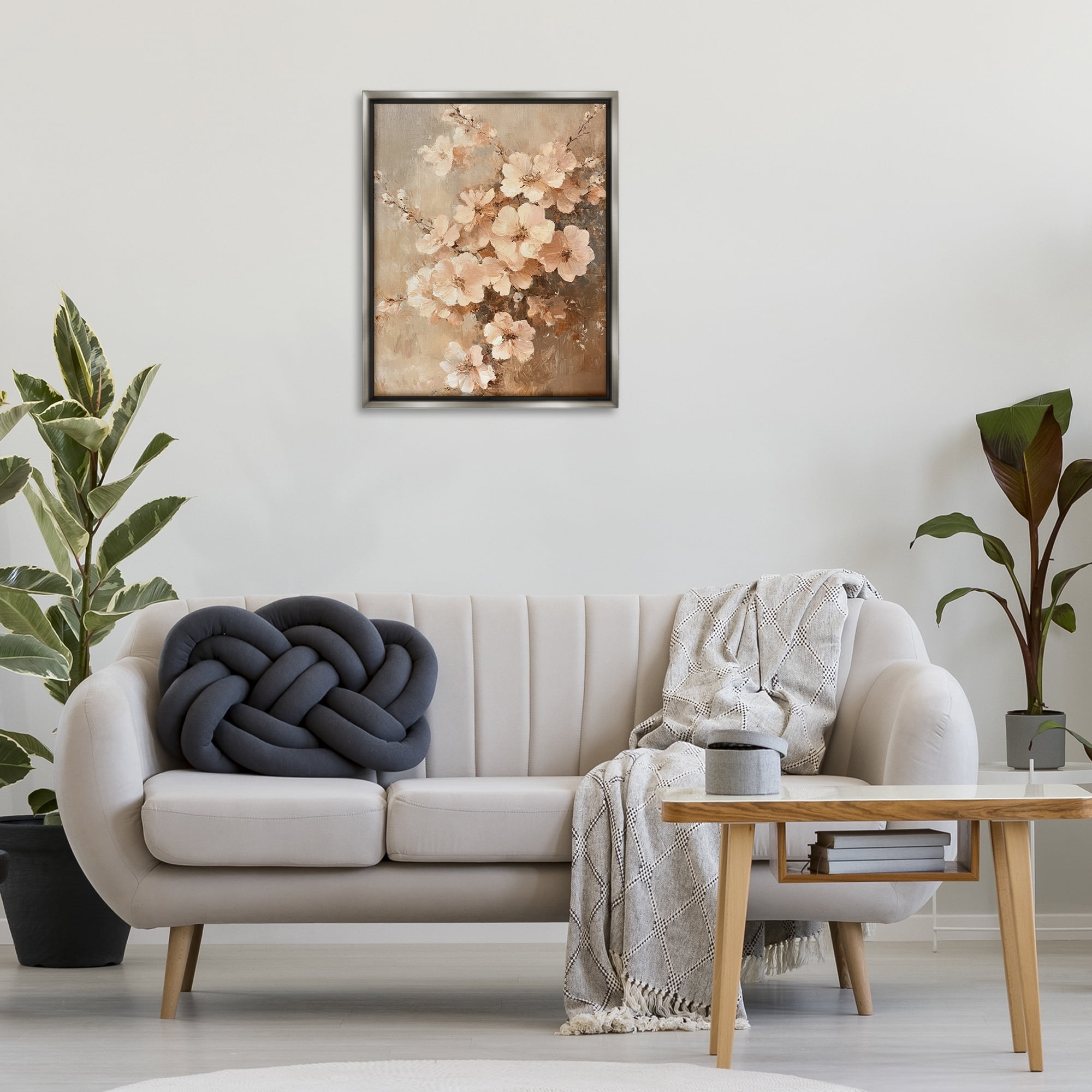 Stupell Industries Blooming Cherry Blossoms Plants & Flowers Painting Gray Floater Framed Canvas Art Print Wall Art, 25 x 31