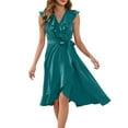 thumbnail image 1 of Hyknon Summer Dresses for Women New Fashion Ruffle Sleeve V Neck Temperament Midi Dresses with Belt Basic Solid Color Slit Flowy Beach Dresses, 1 of 5