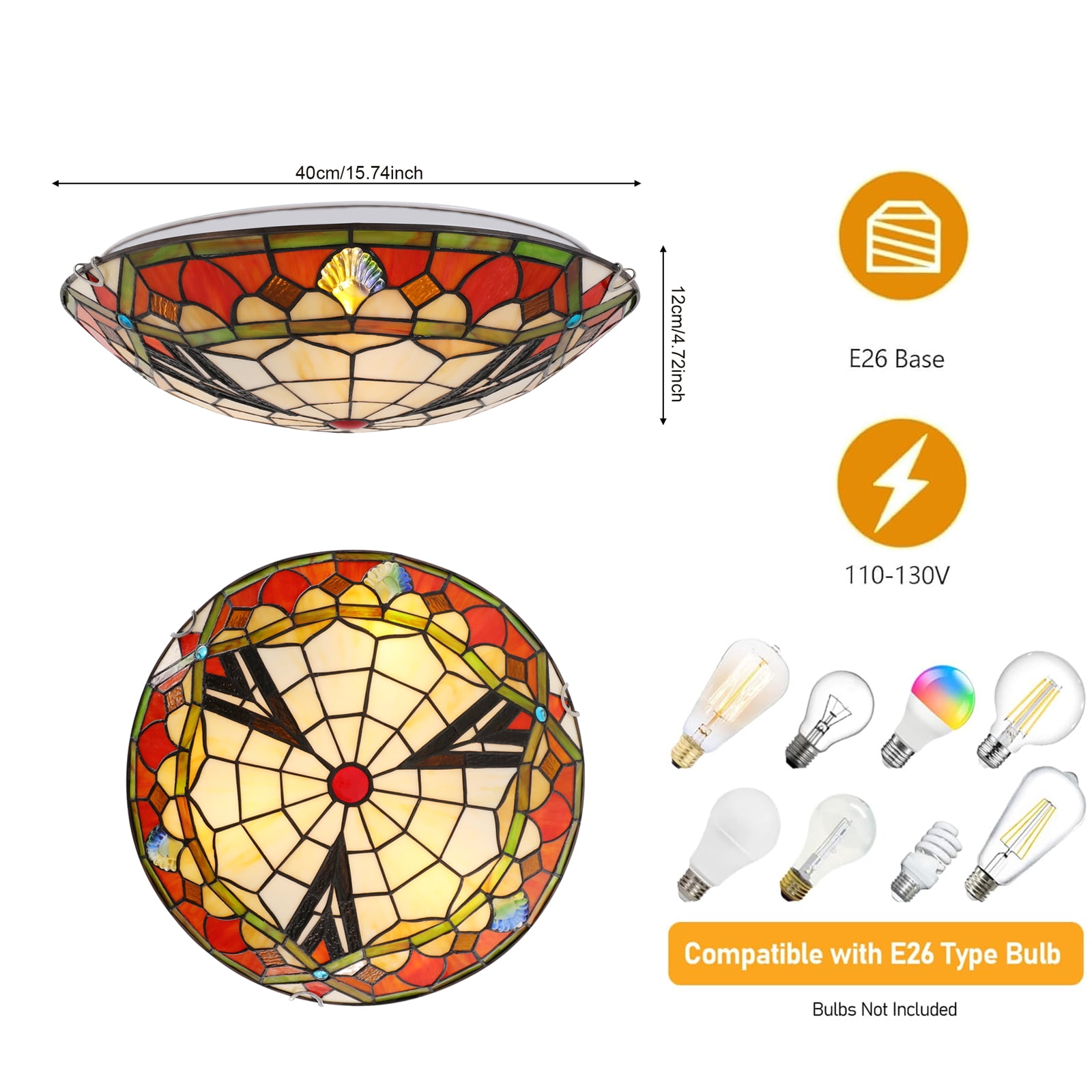 Stained Glass Ceiling Light, Ceiling Light Fixture for ‎Indoor 15.74*4.72in