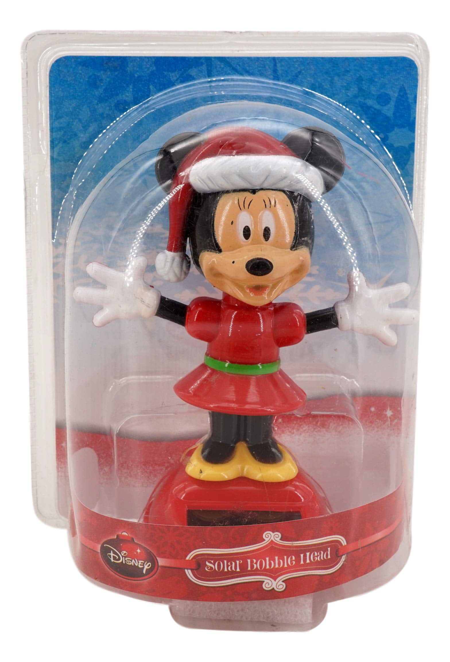 Solar Powered Dancing Bobble Disney Minnie Mouse in Pink and Green Winter Wear 