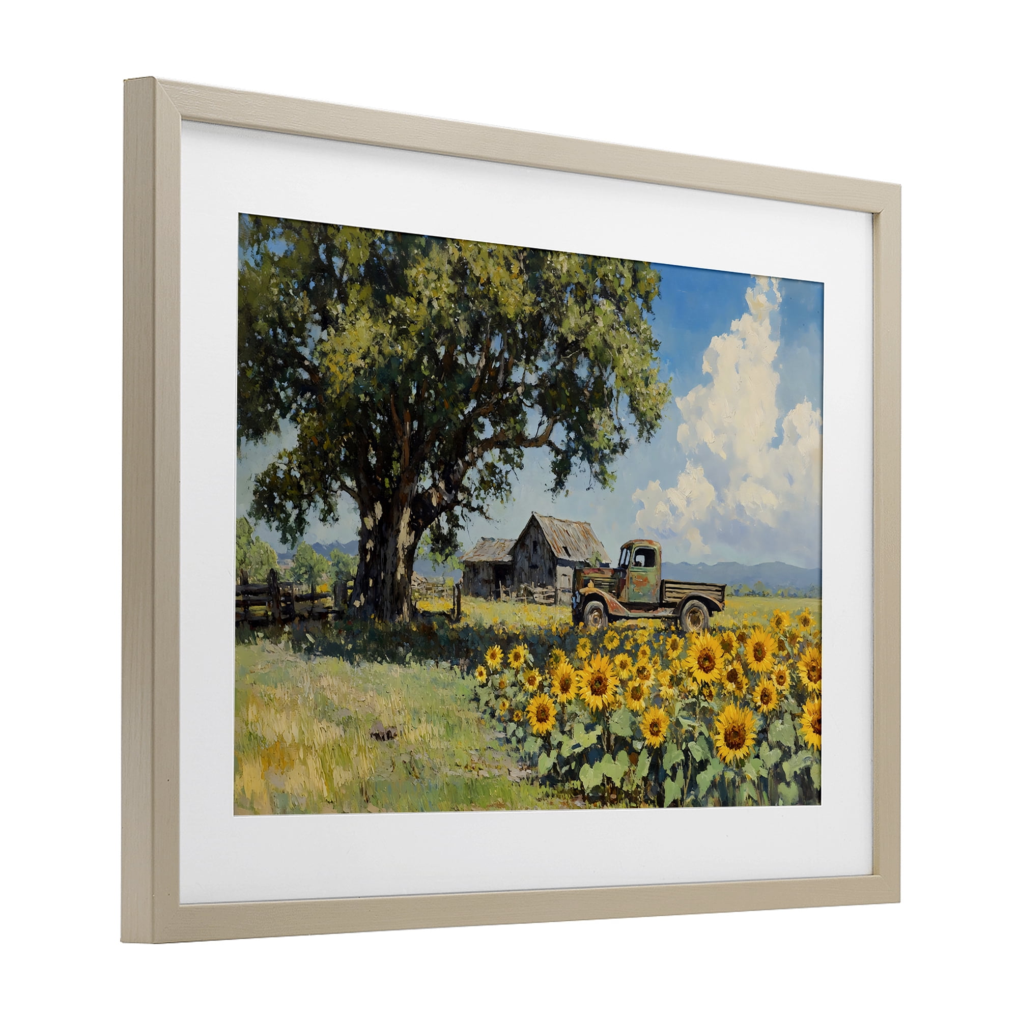 Stupell Industries Sunflower Pickup by Old Barn Birch Framed Print Under Glass, design by Franklyn Gregory