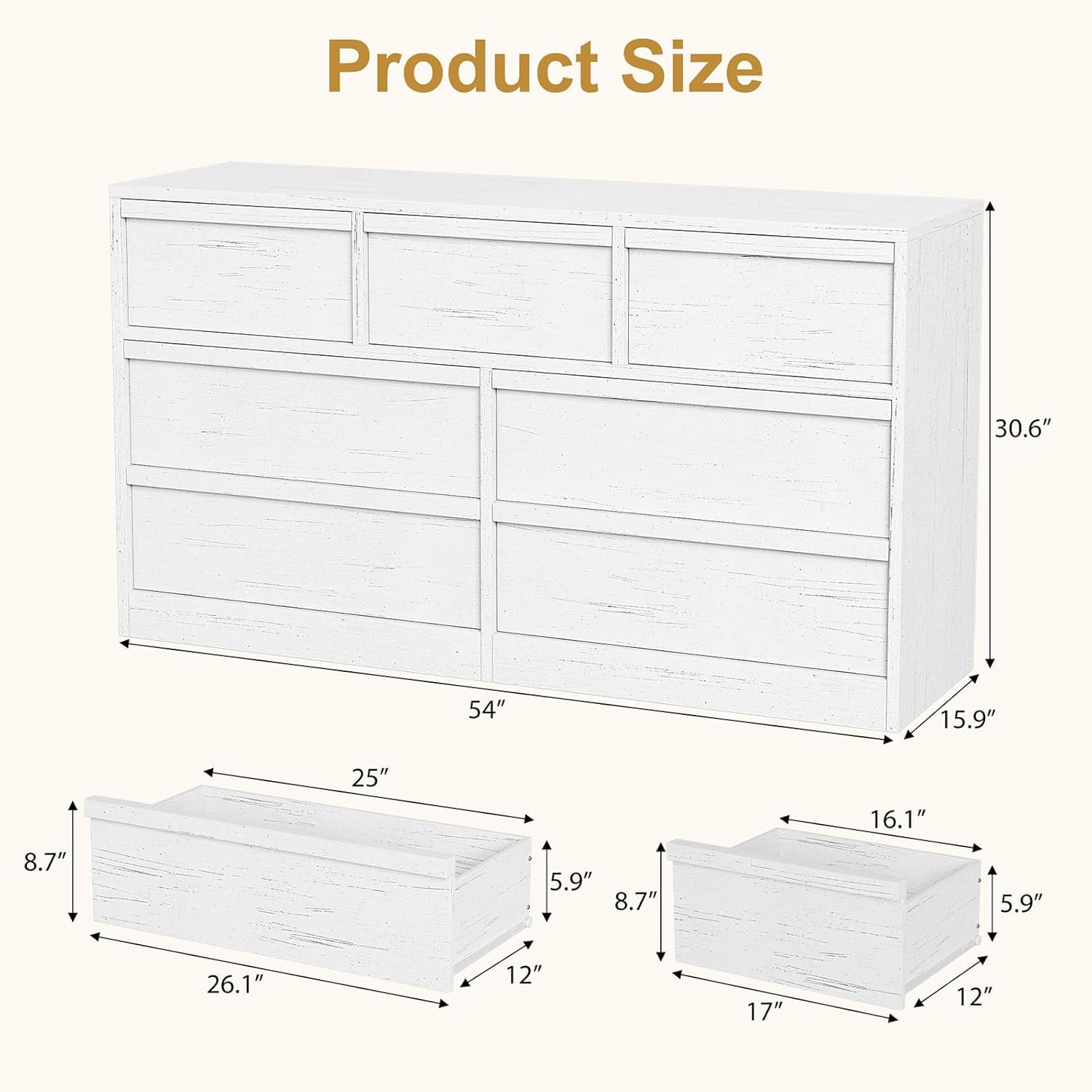 7 Drawer Dresser for Bedroom, Antique White 7 Chest of Drawers with Large Storage Space, Wooden Dresser Organizer for Living Room, Nursery, Entryway