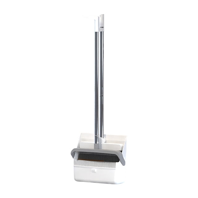 White Magnetic Dustpan And Broom Set For Sweeping Hair And Debris, Foldable Handle With Built In Scraper And Comb, Soft Bristles For Indoor Outdoor Use