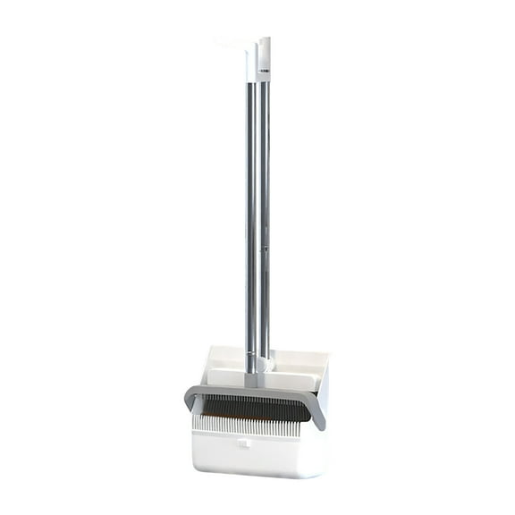 Broom and Dustpan Set, 54-in Adjustable Handle Brooms for Sweeping Indoor with Dustpan Teeth to Automatically Clean Hair for Home, Kitchen, Room, Office, White