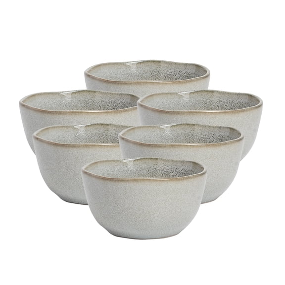 6-Piece 5.5'' Cereal bowl, Organic Shape Highland bowls, Microwave and Dishwasher Safe, Reactive glaze Grey