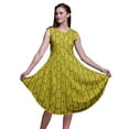 thumbnail image 1 of Bimba Yellow Stencil Leaves Women Casual Sleeveless Floral Print Summer Swing Midi Dress-X-Large, 1 of 6