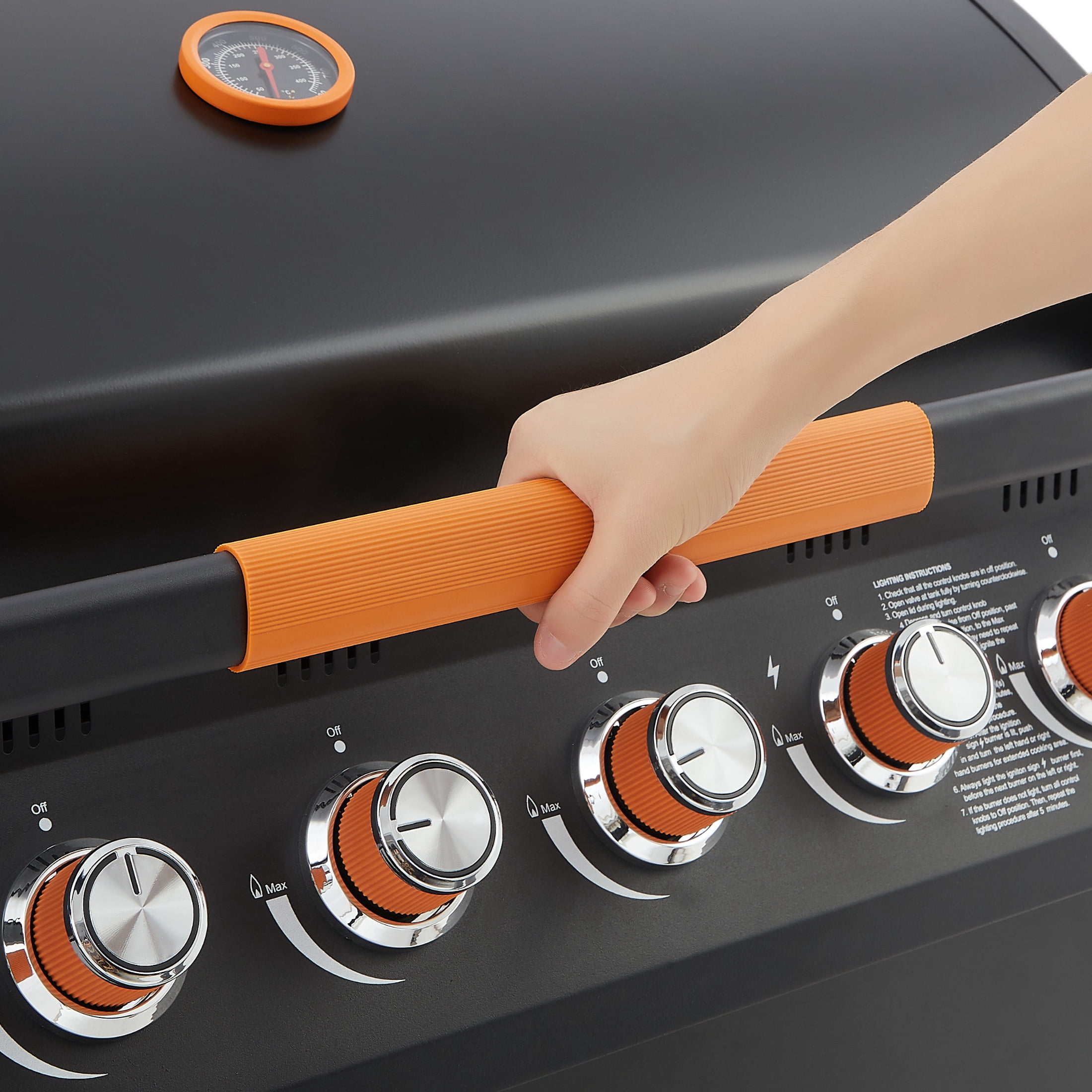 6 Burner BBQ Propane Gas Grill with Side Burner 72000 BTU Output Stainless Steel Barbecue Grill with Cast Iron Grates and Side Tables for Outdoor Cooking Kitchen and Patio Backyard