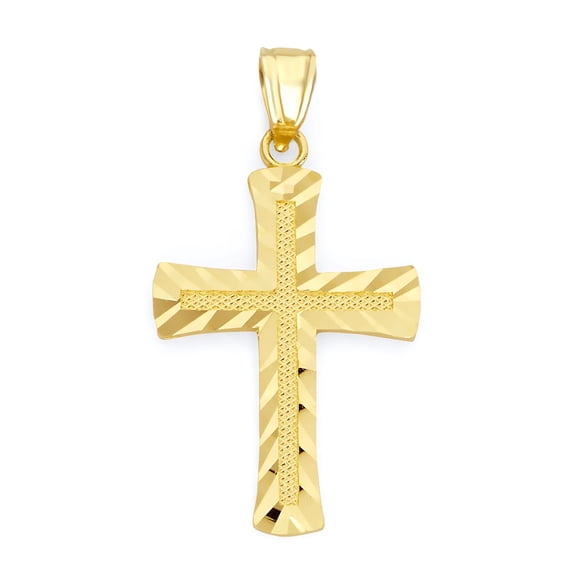 Golden Fire Solid 10k Gold Cross Pendant - Religious Jewelry